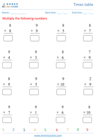 Practice Of 8's And 9's Time Table 6