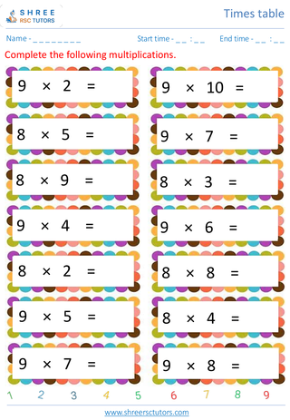 Practice Of 8's And 9's Time Table 1