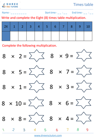 Practice Of 8's Time Table 1