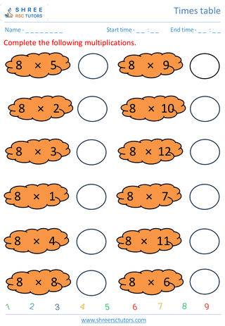 Practice Of 8's Time Table 5