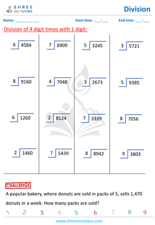 Division Using Grids (4 Digit By 1 Digit) (2)