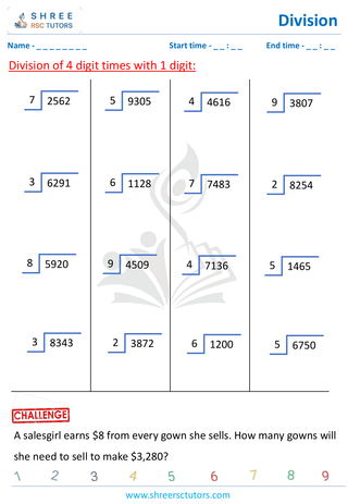 Division Using Grids (4 Digit By 1 Digit) (1)