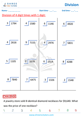 Division Using Grids (4 Digit By 1 Digit) (5)