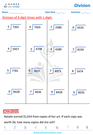 Division Using Grids (4 Digit By 1 Digit) (4)