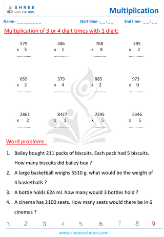 Multiplying 3 Or 4 Digits By Single   Digit (with Word Problems) (1)