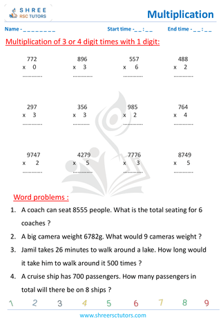 Multiplying 3 Or 4 Digits By Single   Digit (with Word Problems) (2)