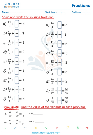 Missing Fractions Same Denominators (all Fractions) (3)