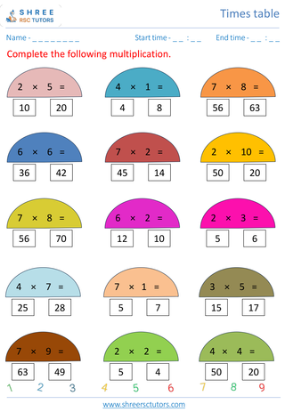 Practice Of 2 To 7's Time Tables 6