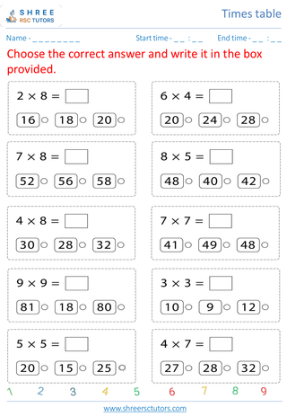 Practice Of 2 To 7's Time Tables 1