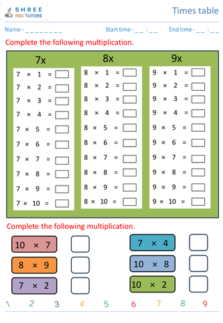 Rivision Of 7's, 8's, 9's And 10's Time Table 3