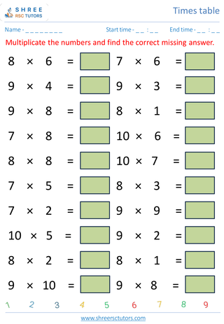 Rivision Of 7's, 8's, 9's And 10's Time Table 6