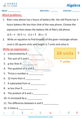 Writing Algebraic Expressions (1)