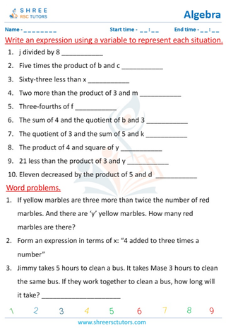 Writing Algebraic Expressions (4)