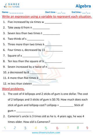 Writing Algebraic Expressions (3)