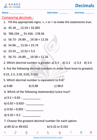 Comparison Of Decimals (2)
