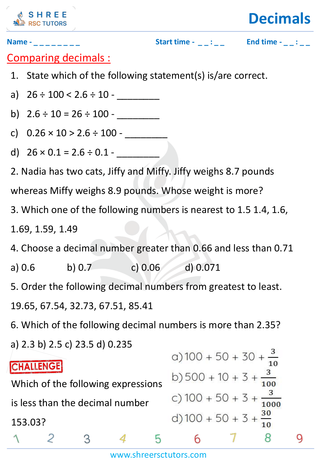 Comparison Of Decimals (3)