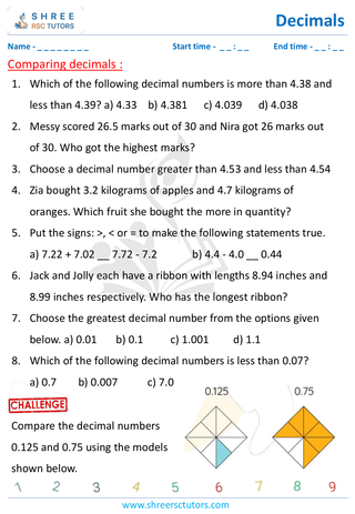 Comparison Of Decimals (5)