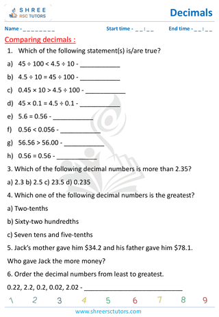 Comparison Of Decimals (1)