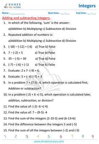 Addition And Subtraction Of Integers (1)