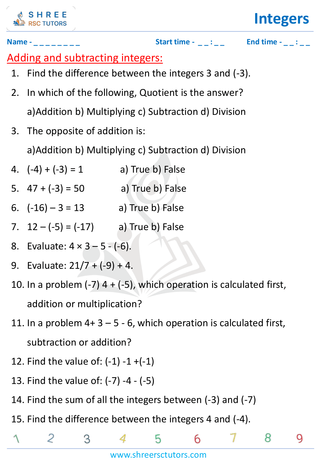 Addition And Subtraction Of Integers (2)