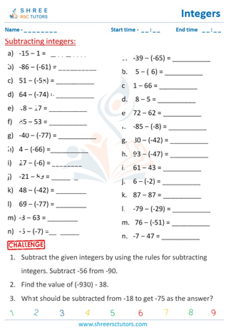 Subtracting Integers (3)