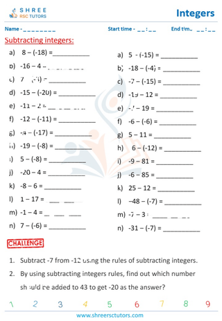 Subtracting Integers (4)