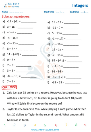 Subtracting Integers (1)