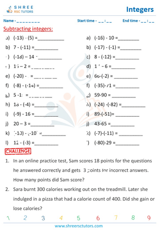 Subtracting Integers (2)