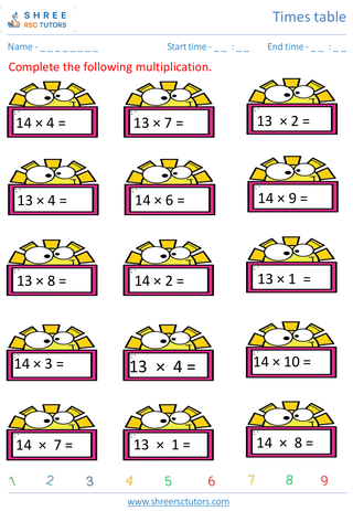 Practice Of 13's And 14's Time Tables 3