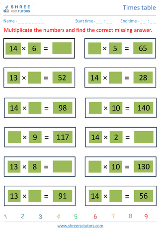 Practice Of 13's And 14's Time Tables 2