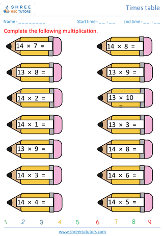 Practice Of 13's And 14's Time Tables 6