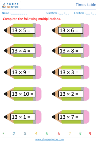 Practice Of 13's Time Table 5