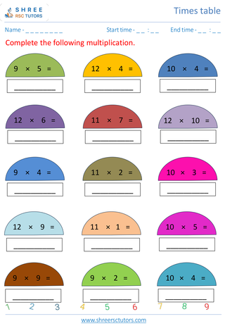 Rivision Of 9's, 10's, 11's And 12's Time Tables 1