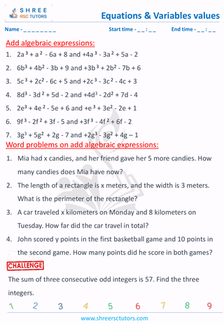 Add Algebraic Expressions (2)
