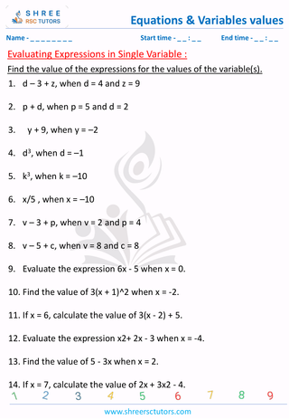 Evaluating Expressions In Single Variable (3)