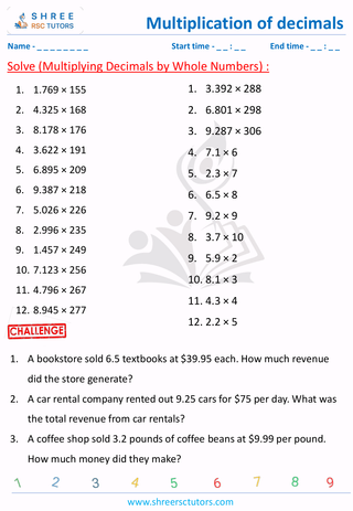 Multiplying Decimals By Whole Numbers (2)