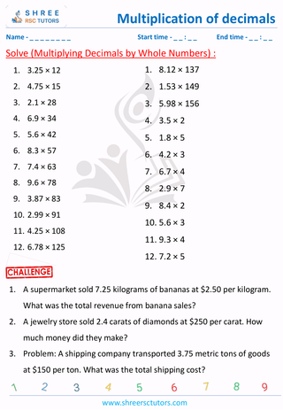 Multiplying Decimals By Whole Numbers (3)