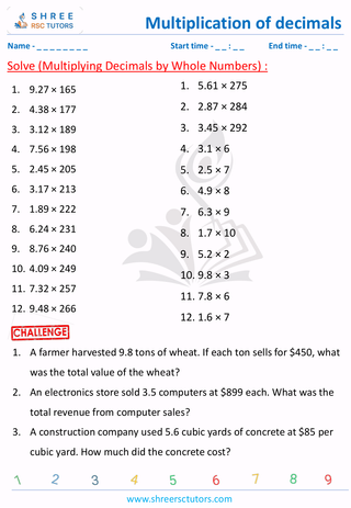 Multiplying Decimals By Whole Numbers (4)