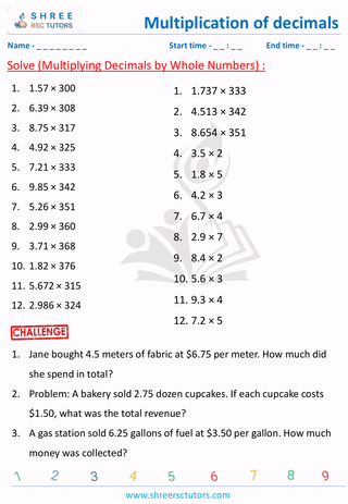 Multiplying Decimals By Whole Numbers (5)