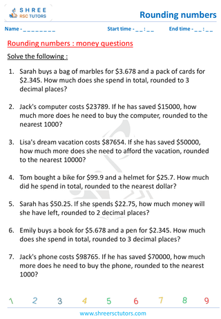 Rounding Numbers Money Questions 2