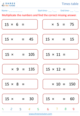 Practice Of 15's Time Table 6