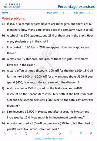 Word Problems On Percentages (7)
