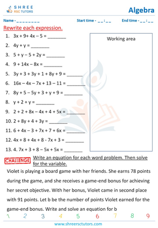 Algebraic Expressions   Work Out (1)