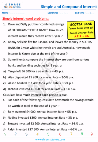 Simple Interest Word Problems(8)