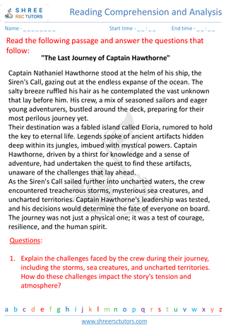 Reading Comprehension And Analysis   Fiction 8