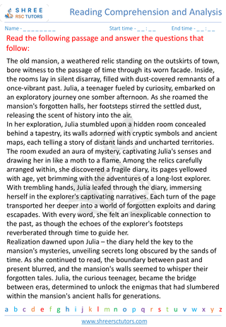 Reading Comprehension And Analysis   Fiction 10