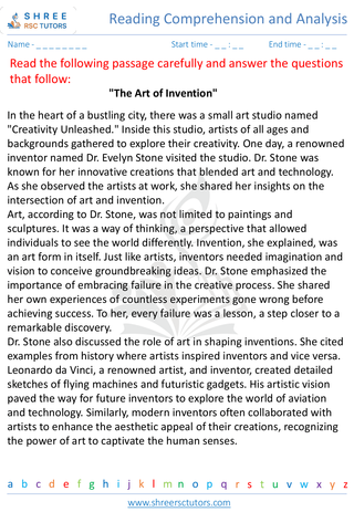 Reading Comprehension And Analysis   Fiction 5