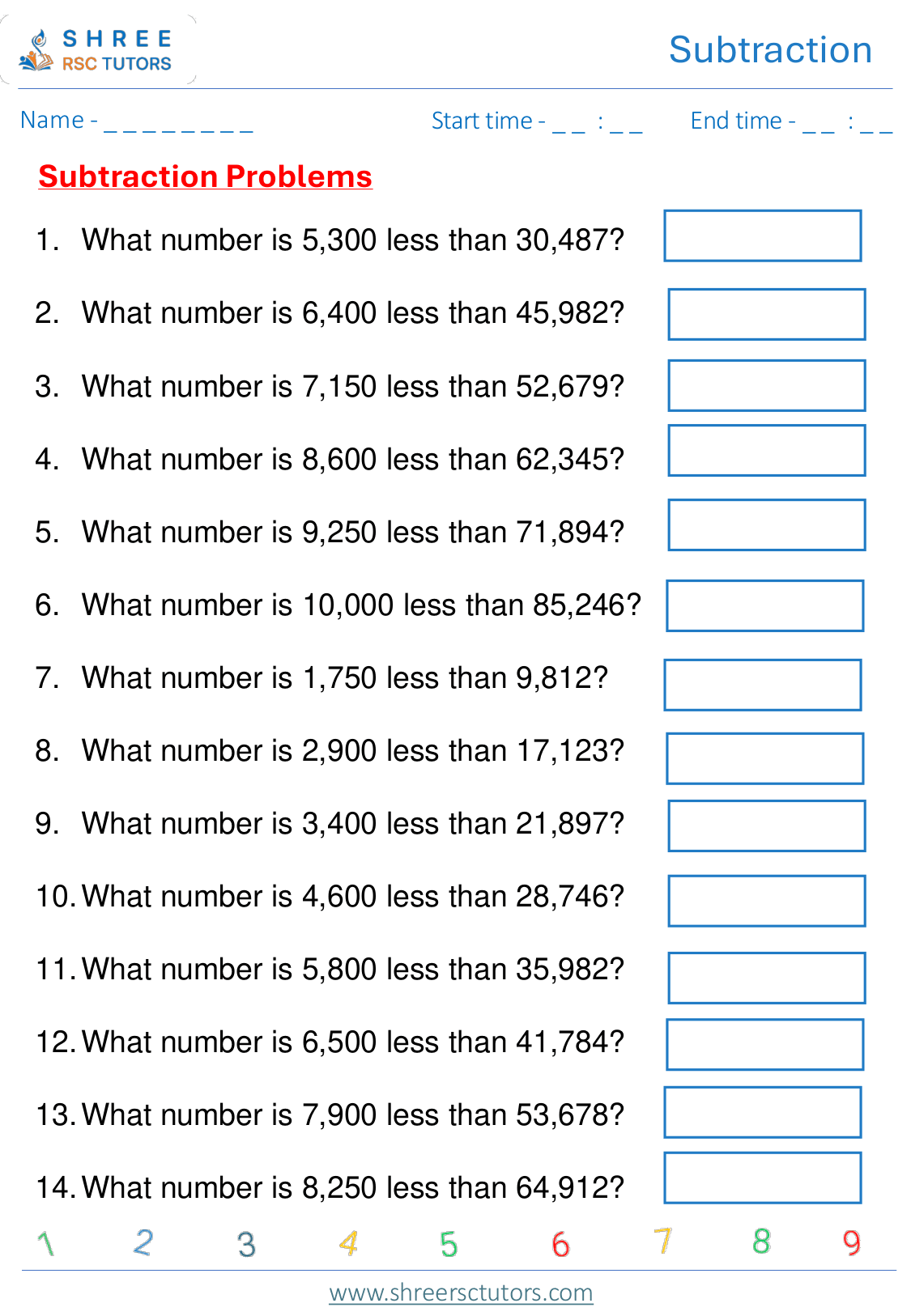 Subtraction Word Puzzles  KS2 SAT1