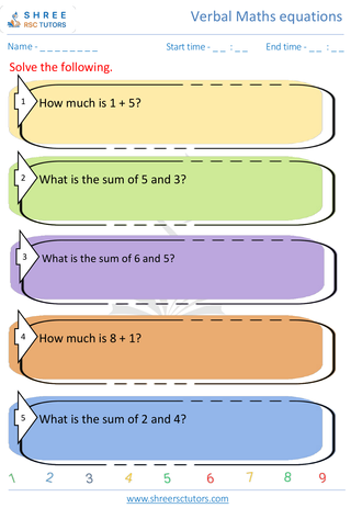Addition Verbal Equation 1